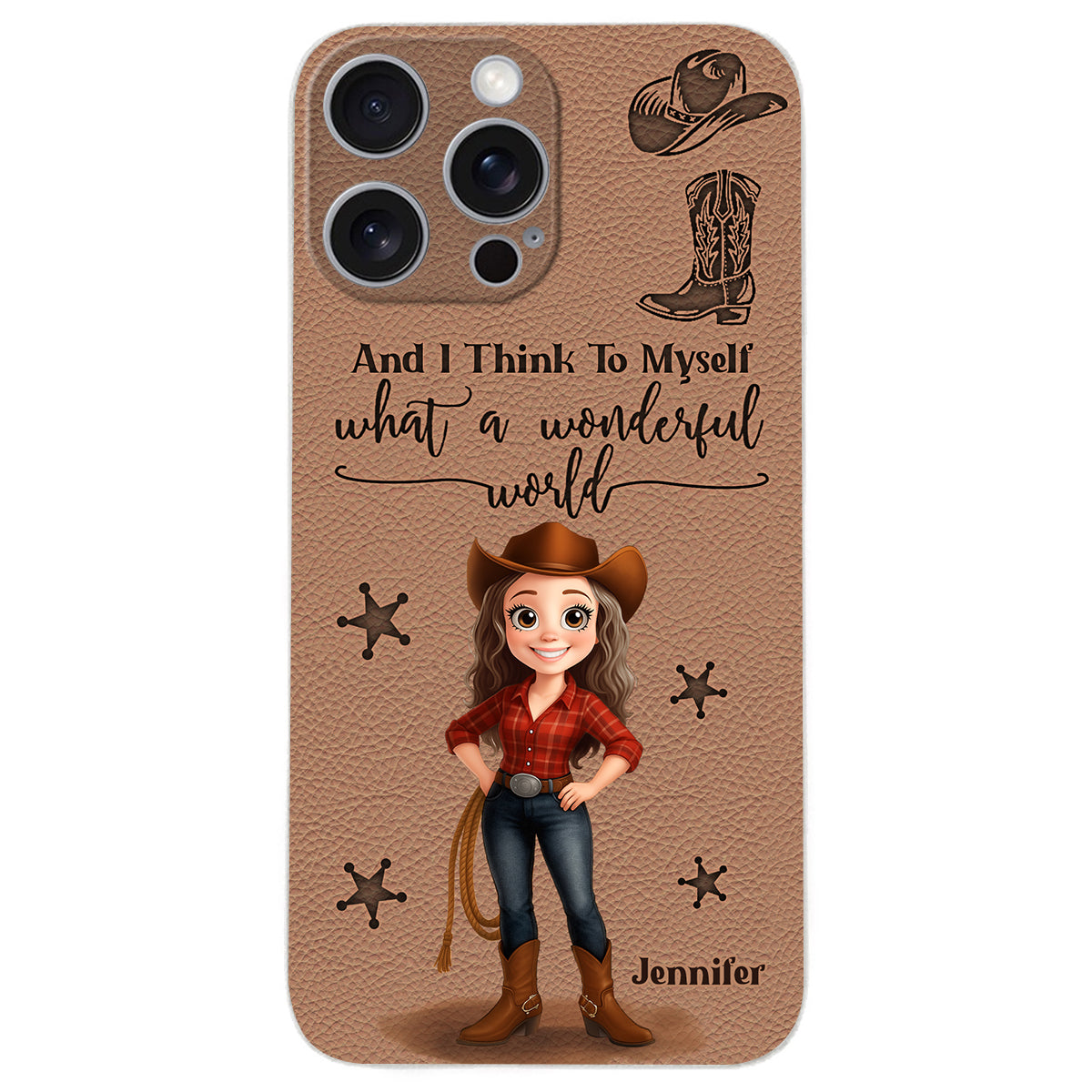 Cowgirl What A Wonderful World - Personalized Cowgirl Leather Phone Case