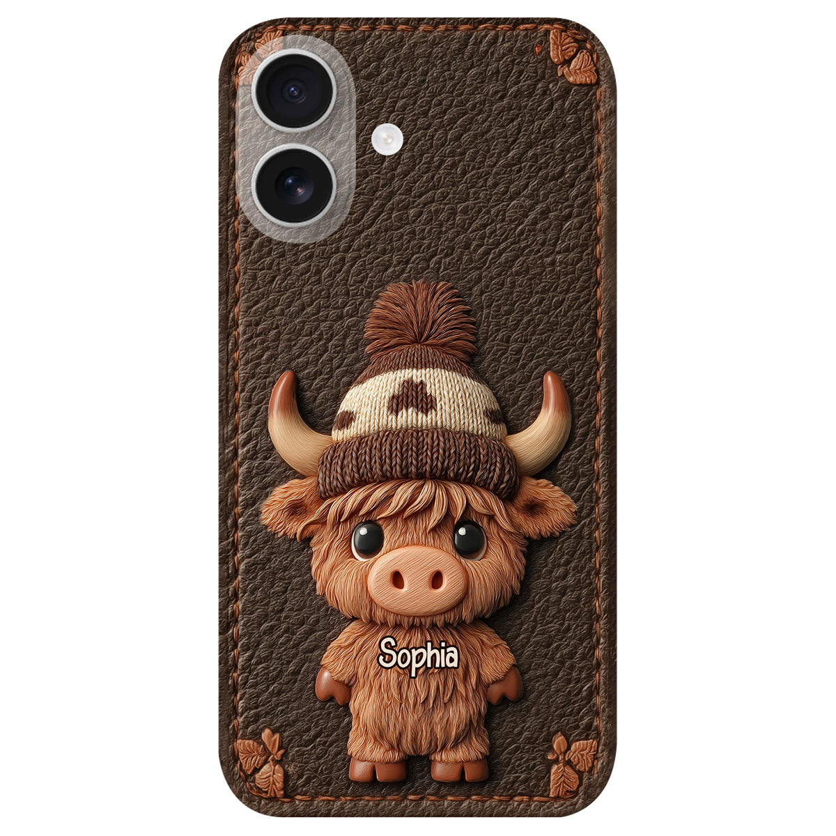 Love Highland Cows - Personalized Highland Cow Leather Phone Case