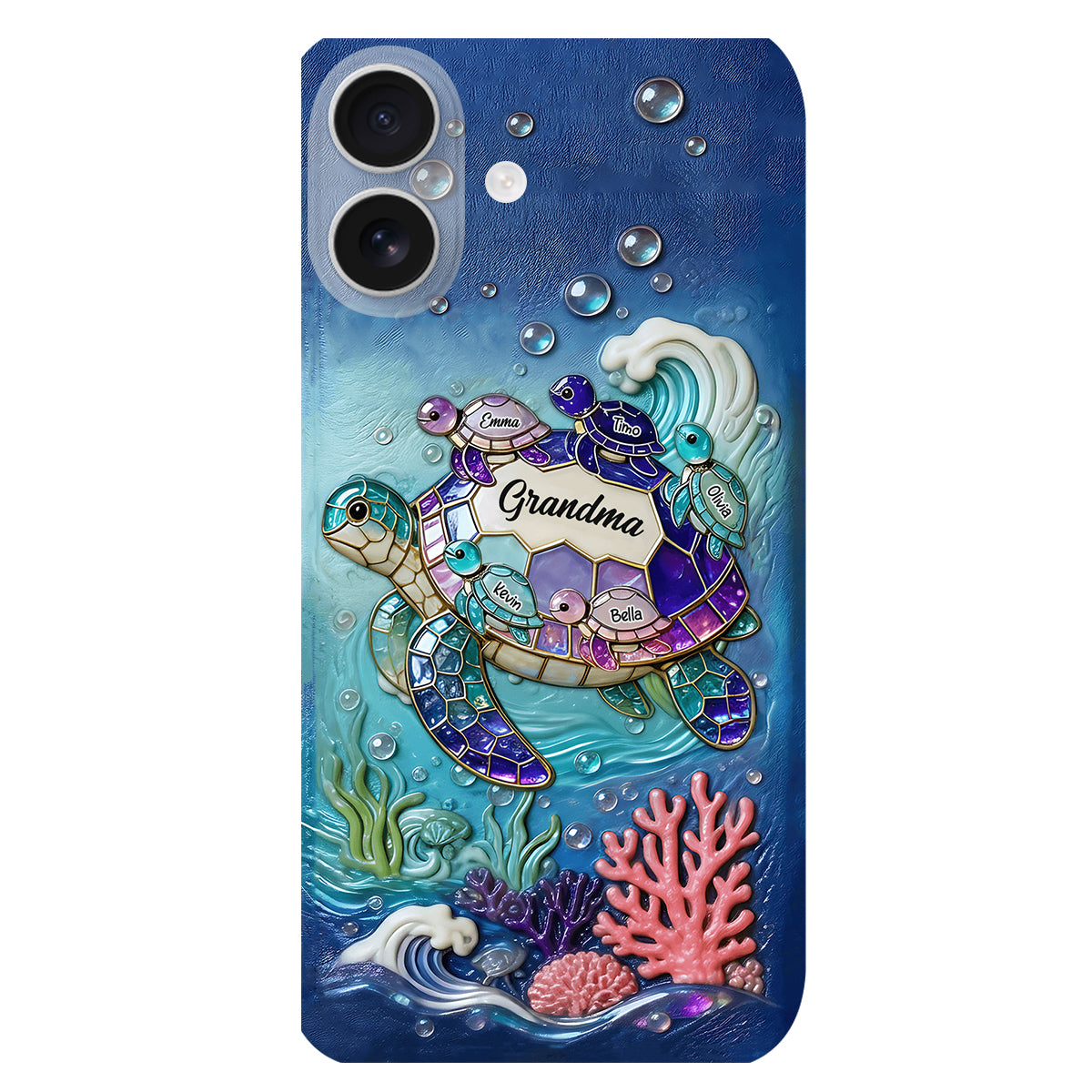 Grandma Turtle - Personalized Turtle 3D Embossed Leather Phone Case