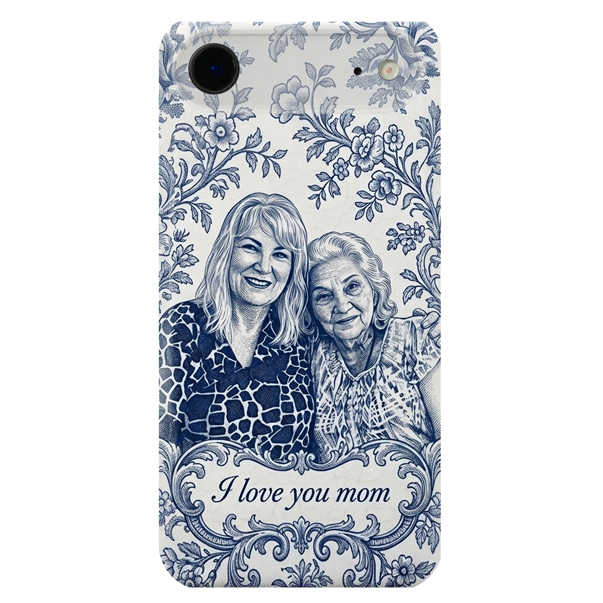 Idée Cadeau Maman, Motif Toile De Jouy Bleue - Coque de Téléphone en Cuir Personnalisée 3D