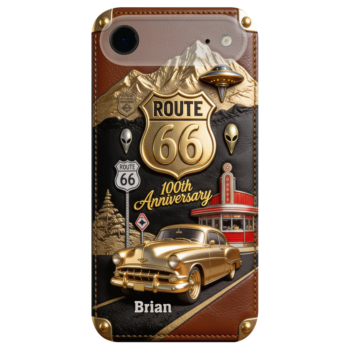 Étui de téléphone en cuir personnalisé pour les passionnés de voitures, à l'occasion du 100e anniversaire de la Route 66
