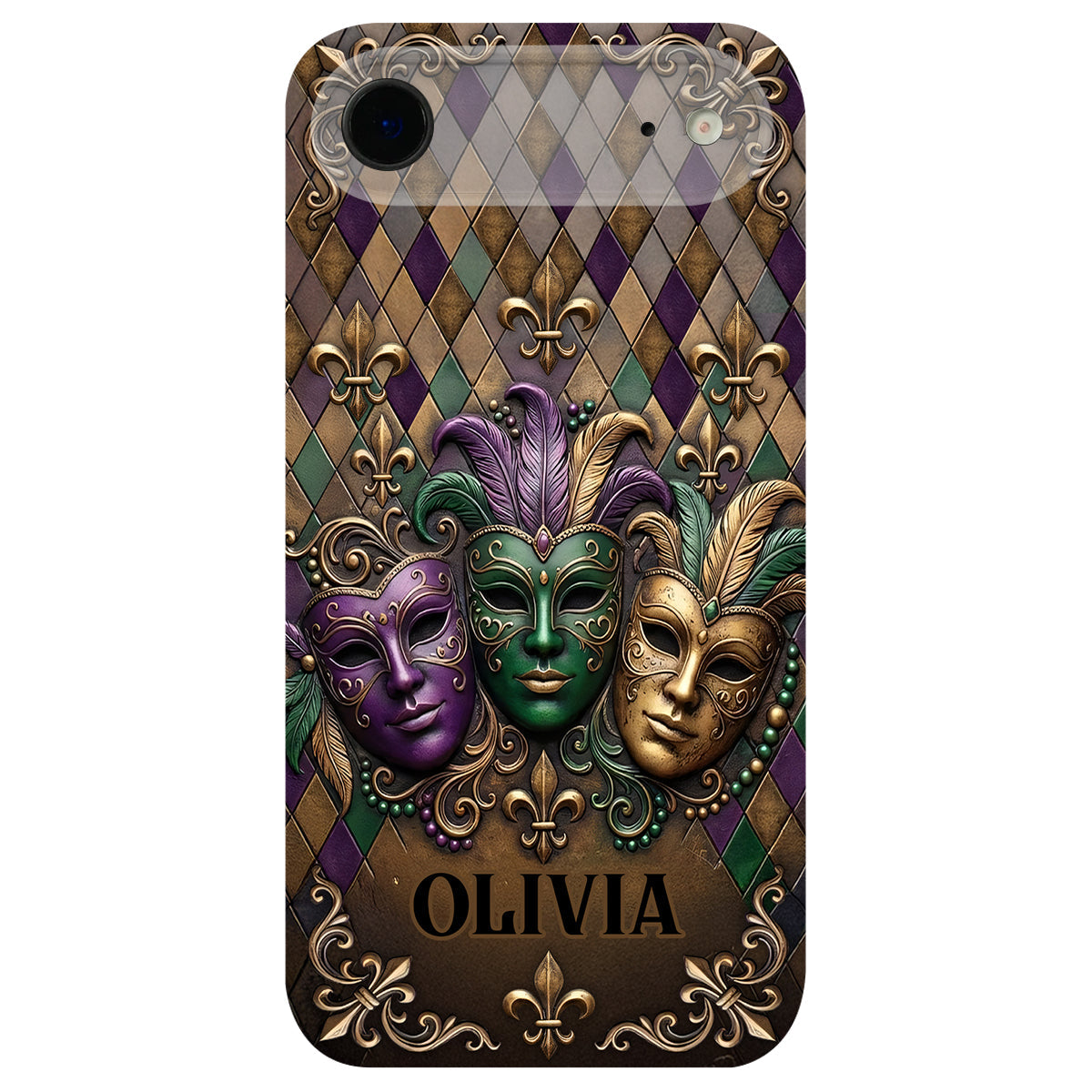 Mardi Gras Fleur de Lis - Personalized Mardi Gras Leather Phone Case