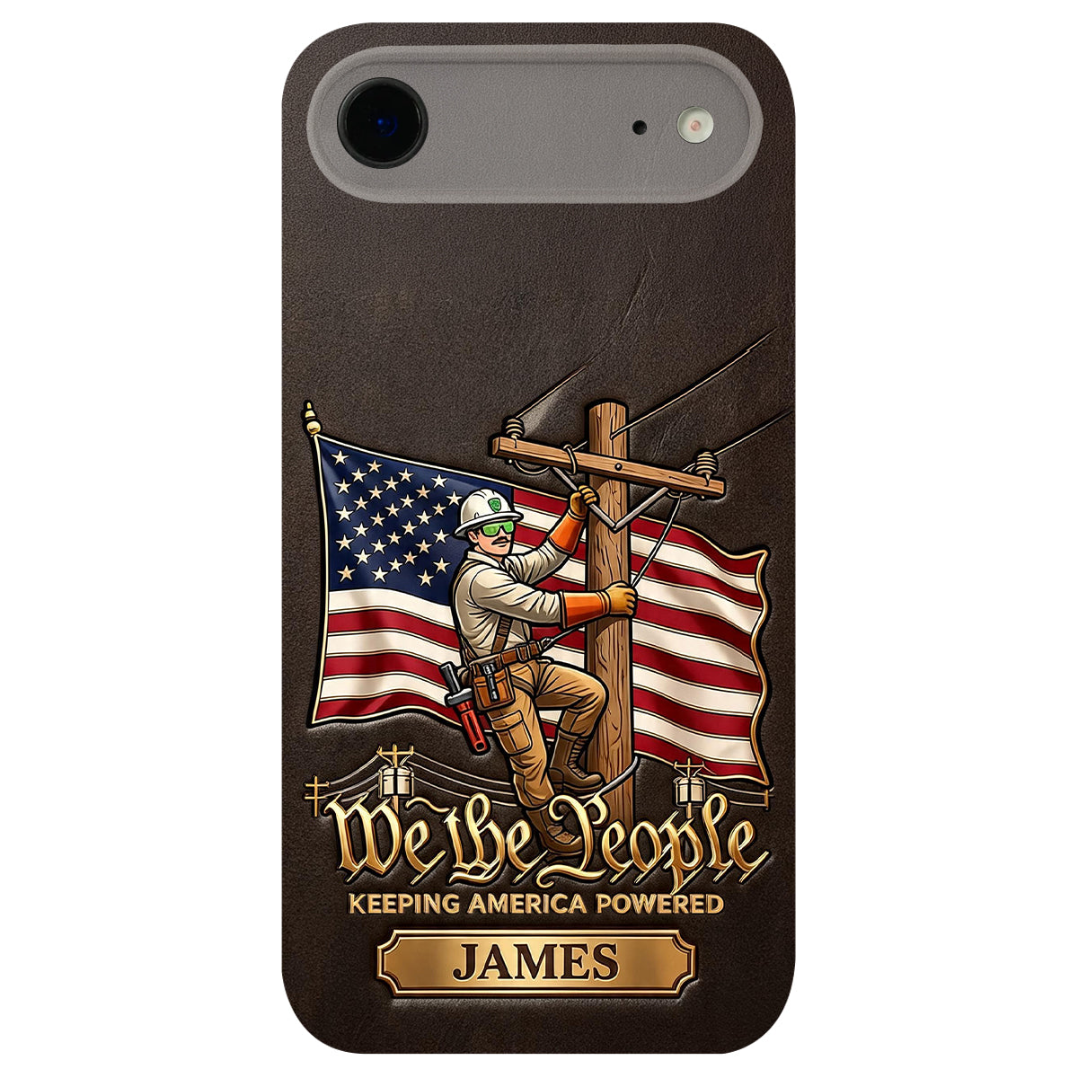 We The People - Personalized Lineman 3D Embossed Leather Phone Case