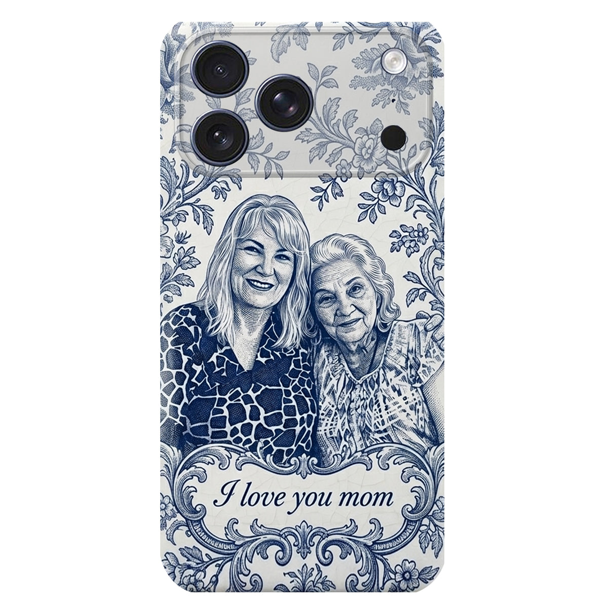 Idée Cadeau Maman, Motif Toile De Jouy Bleue - Coque de Téléphone en Cuir Personnalisée 3D