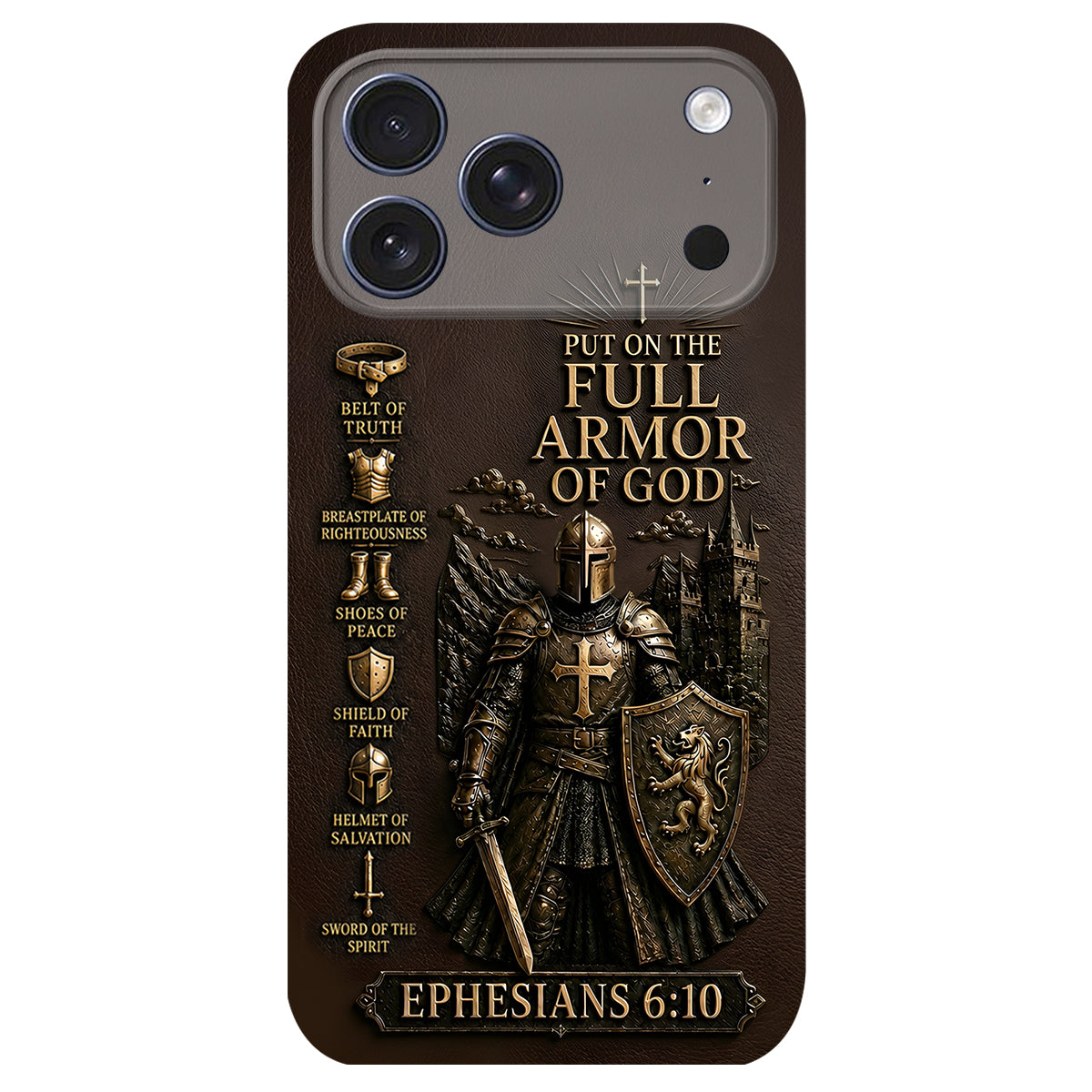 Mettez l'Amour Complet de Dieu, Cadeau pour Chrétiens - Coque de Téléphone en Cuir Personnalisée 3D Embossée