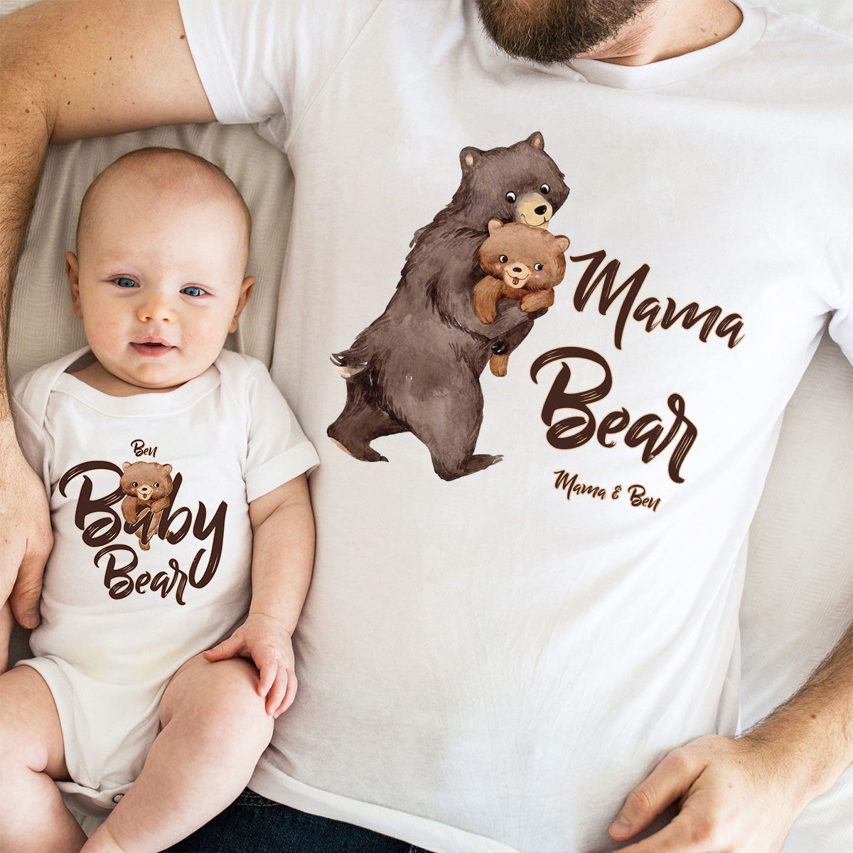 Papa Ours Bébé Ours - T-shirt personnalisé pour papa et body pour bébé