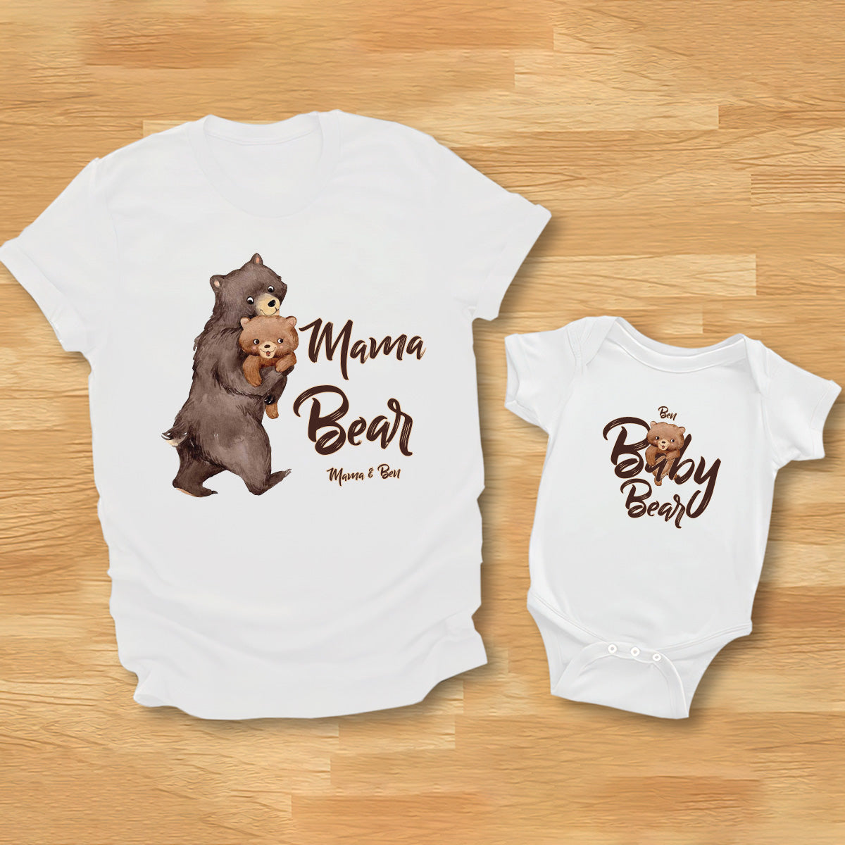 Papa Ours Bébé Ours - T-shirt personnalisé pour papa et body pour bébé