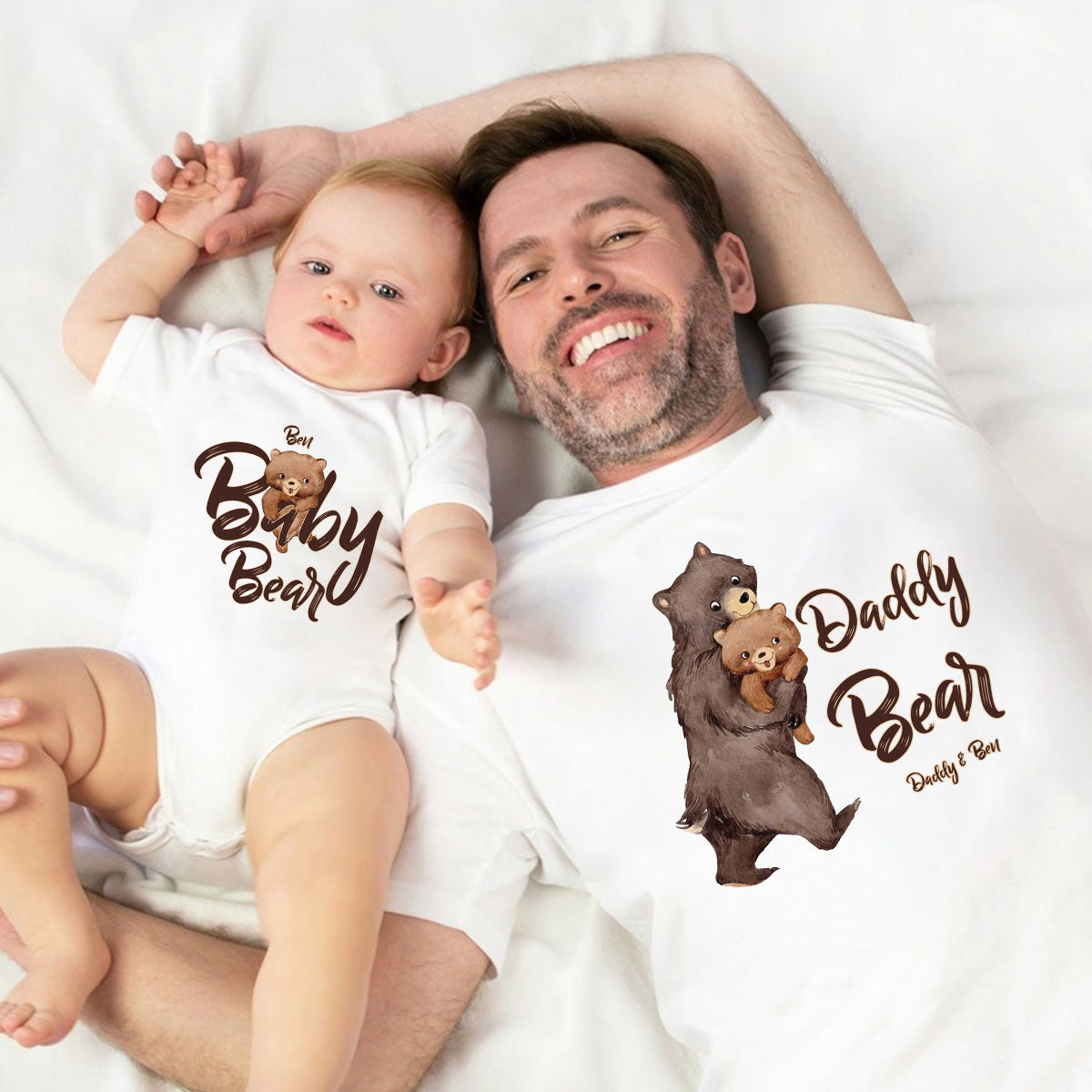 Papa Ours Bébé Ours - T-shirt personnalisé pour papa et body pour bébé