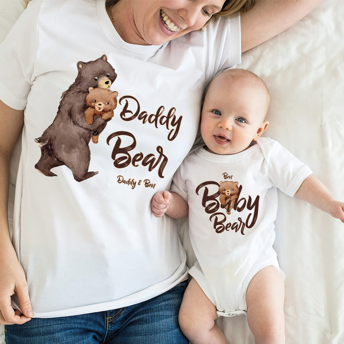 Papa Ours Bébé Ours - T-shirt personnalisé pour papa et body pour bébé