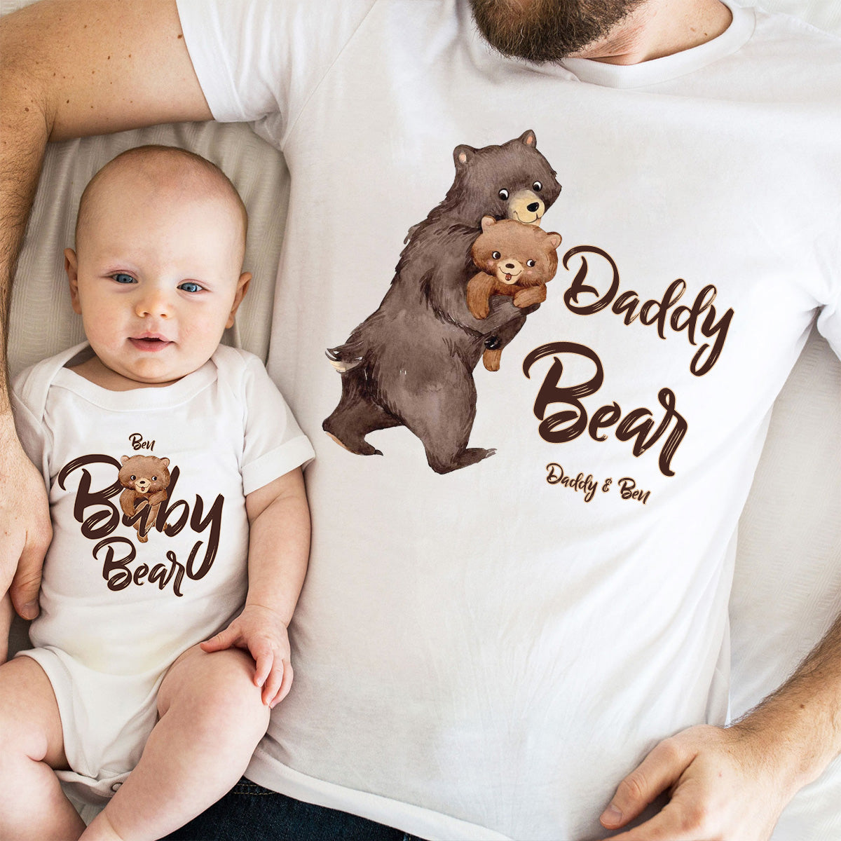 Papa Ours Bébé Ours - T-shirt personnalisé pour papa et body pour bébé