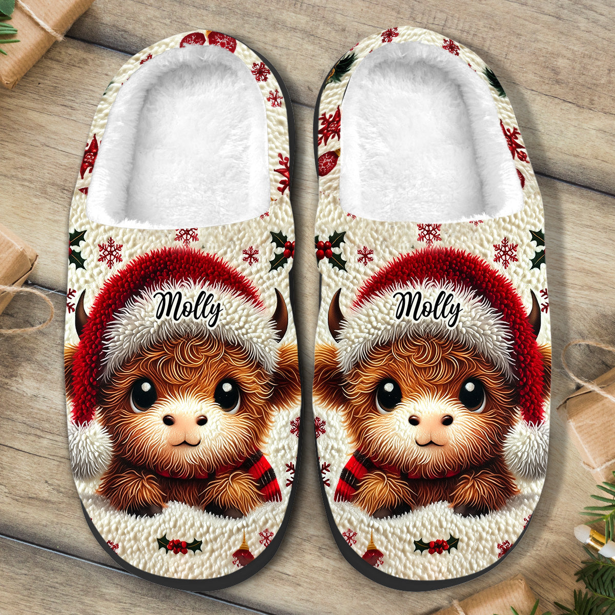 Adorable bébé vache des Highlands - Pantoufles personnalisées