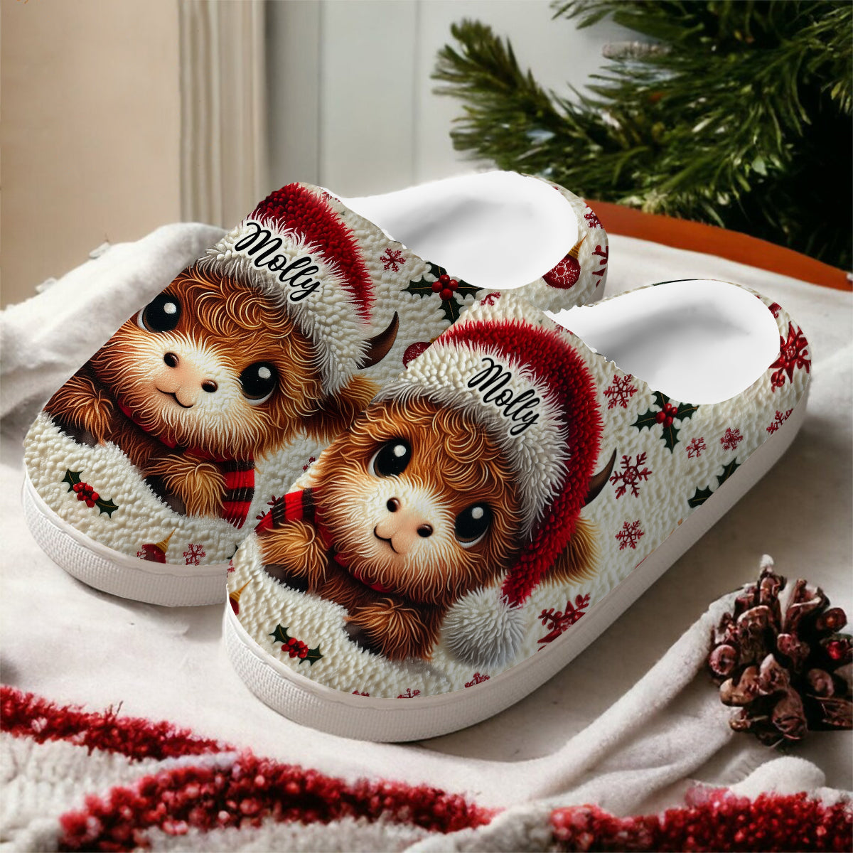 Adorable bébé vache des Highlands - Pantoufles personnalisées