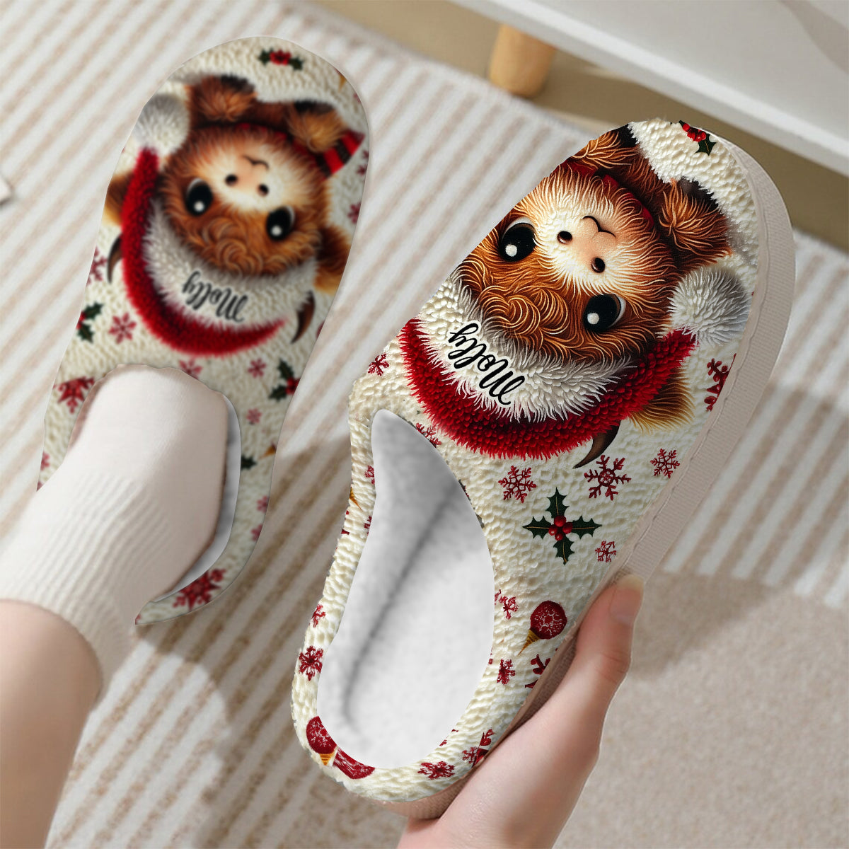 Adorable bébé vache des Highlands - Pantoufles personnalisées