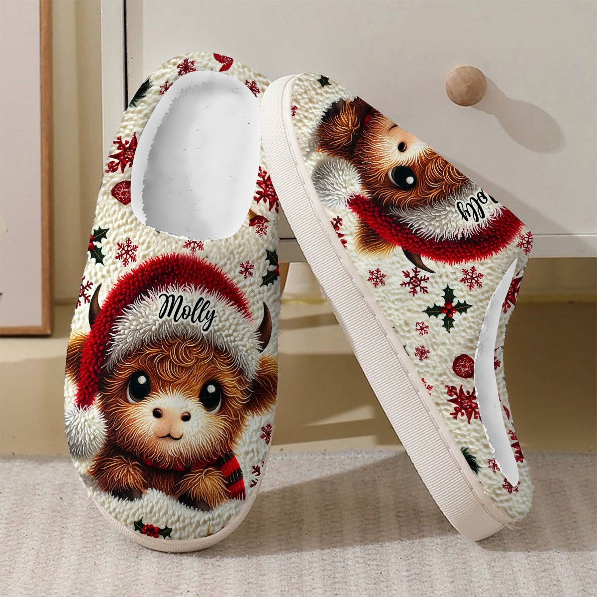 Adorable bébé vache des Highlands - Pantoufles personnalisées