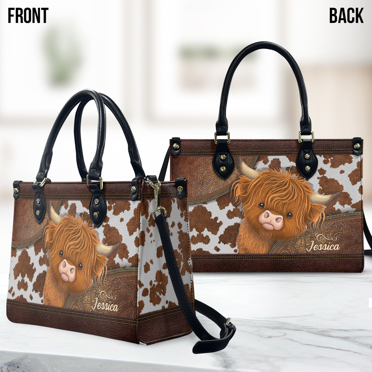 Love Highland Cows - Personalized Leather Handbag
