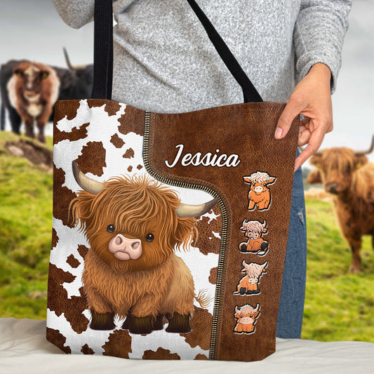 Sac fourre-tout personnalisé « Juste une fille qui aime les vaches des Highlands ».