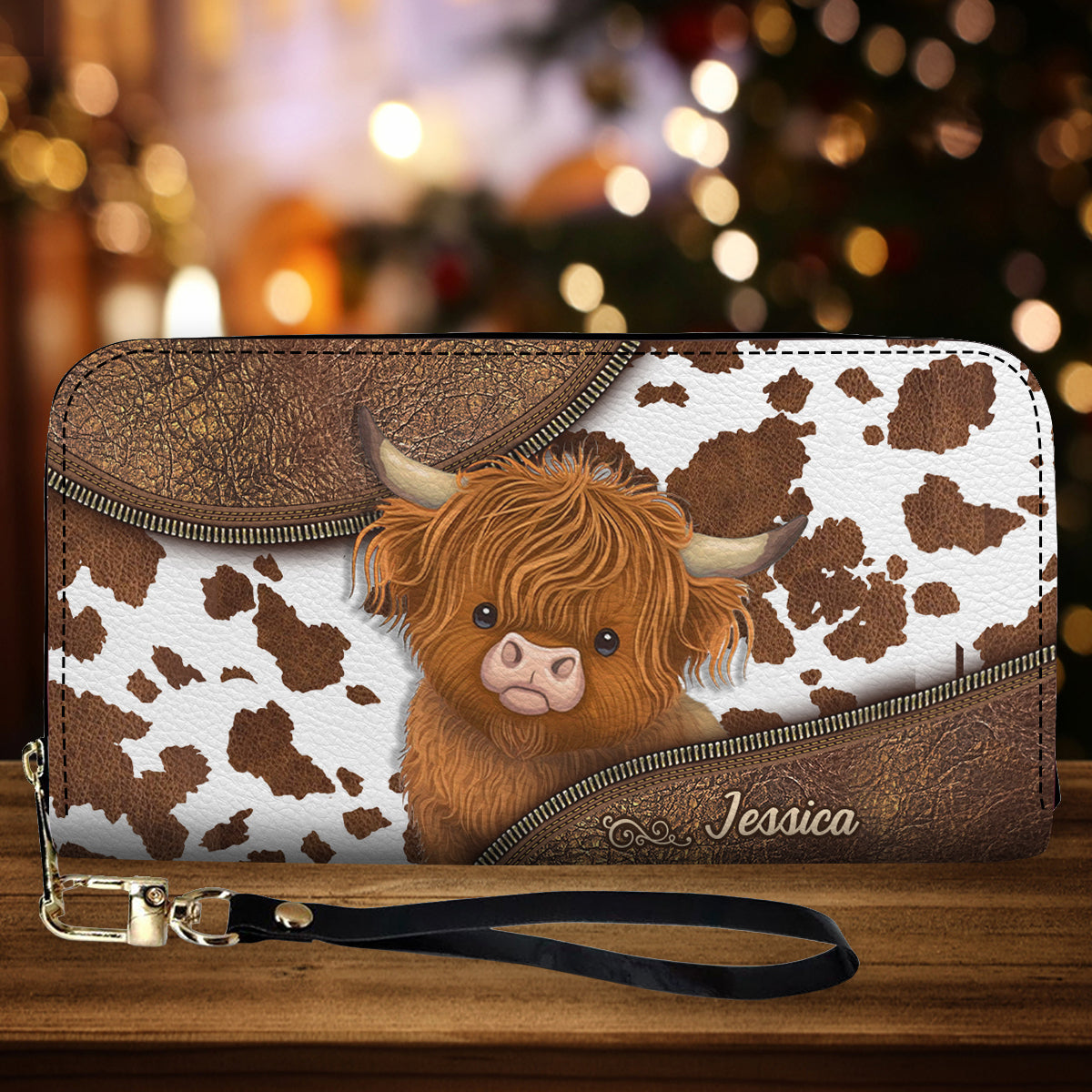 Juste une fille qui aime les vaches des Highlands - Portefeuille long en cuir personnalisé