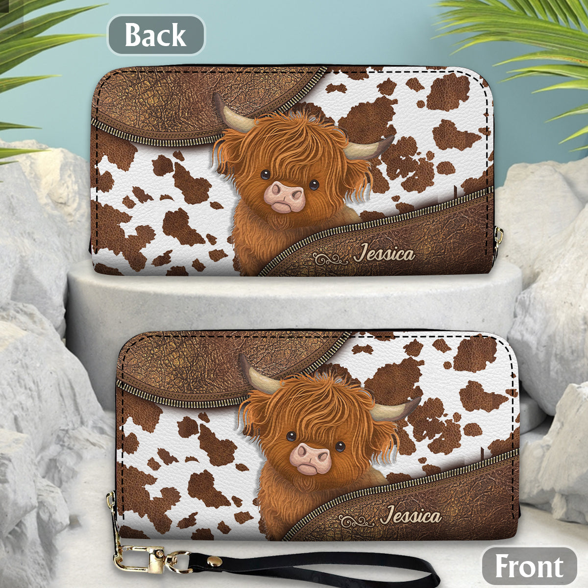 Juste une fille qui aime les vaches des Highlands - Portefeuille long en cuir personnalisé