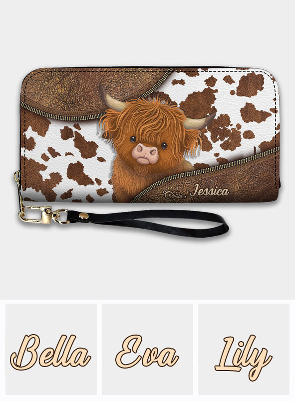 Juste une fille qui aime les vaches des Highlands - Portefeuille long en cuir personnalisé