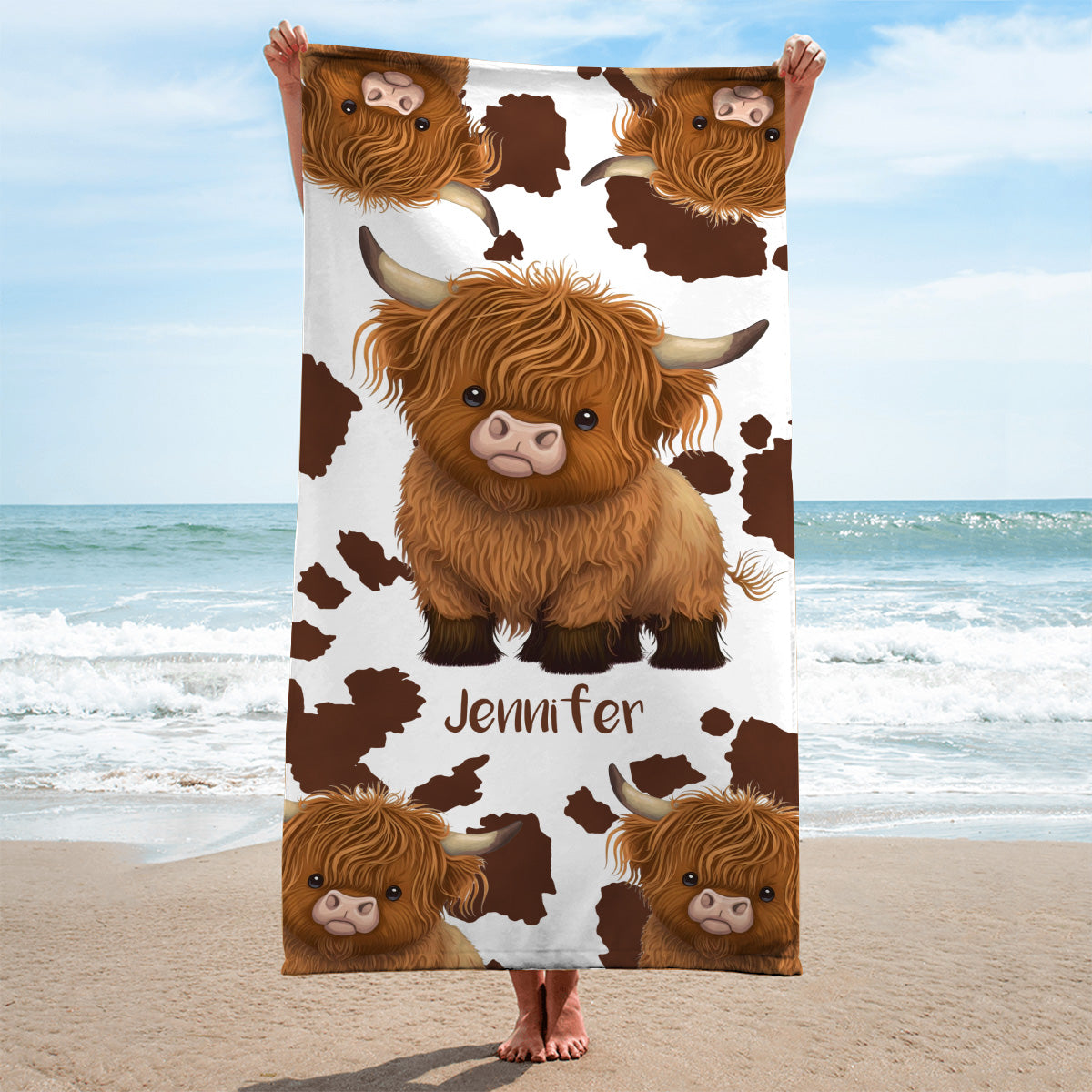 Serviette de plage/de bain personnalisée à séchage rapide « Juste une fille qui aime les vaches des Highlands »