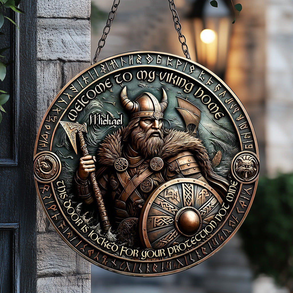 Cette porte est verrouillée pour votre protection, pas la mienne - Panneau rond en métal personnalisé Viking