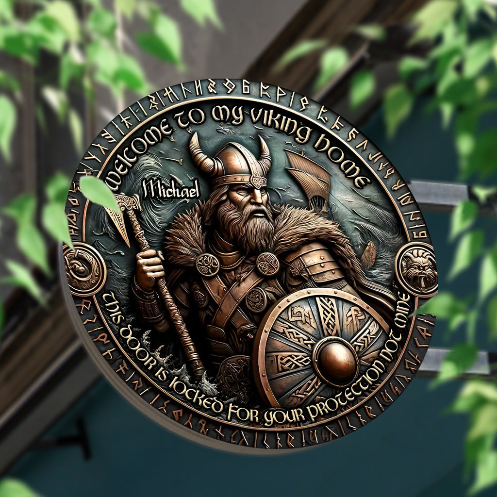 Cette porte est verrouillée pour votre protection, pas la mienne - Panneau rond en métal personnalisé Viking