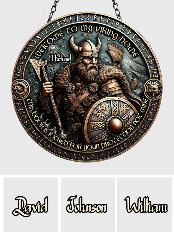 Cette porte est verrouillée pour votre protection, pas la mienne - Panneau rond en métal personnalisé Viking