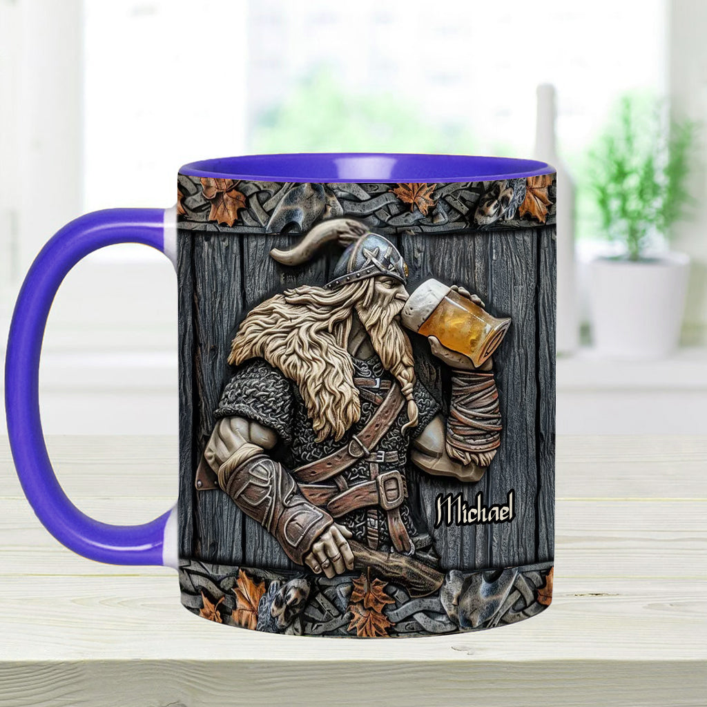Viking Drinking Beer - Personalized Viking Accent Mug