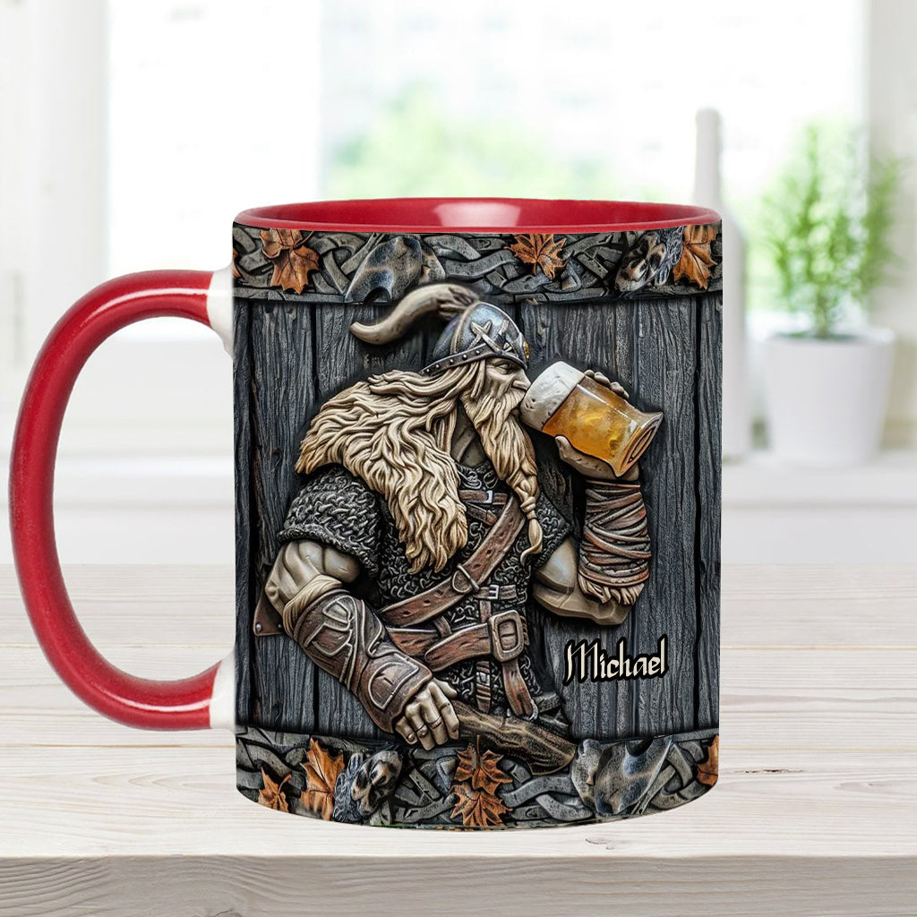 Viking Drinking Beer - Personalized Viking Accent Mug