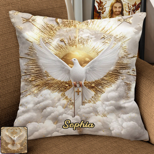 Coussin décoratif chrétien personnalisé « Colombe de la paix »