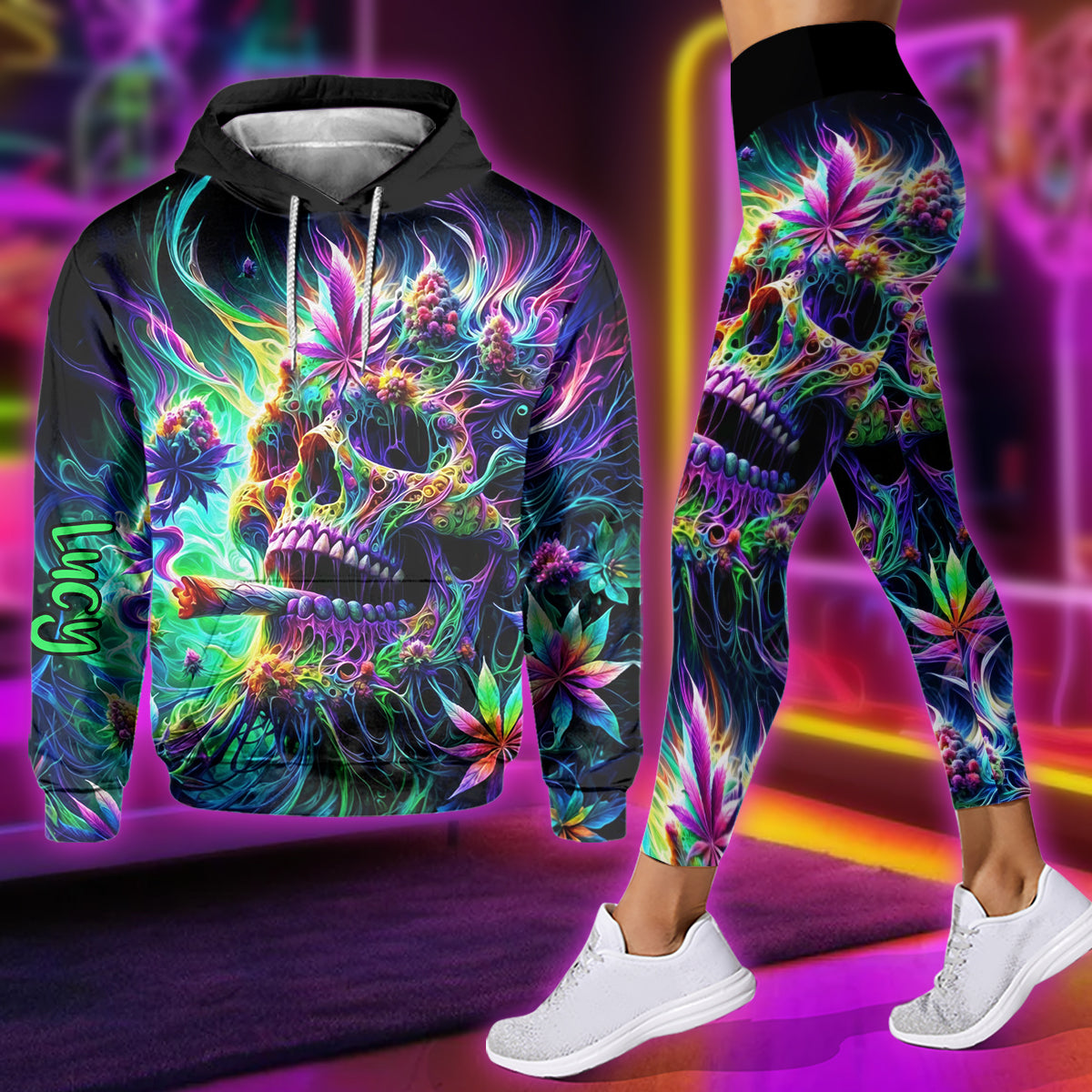 Dope Soul - Sweat à capuche et legging personnalisés sur le thème de l'herbe