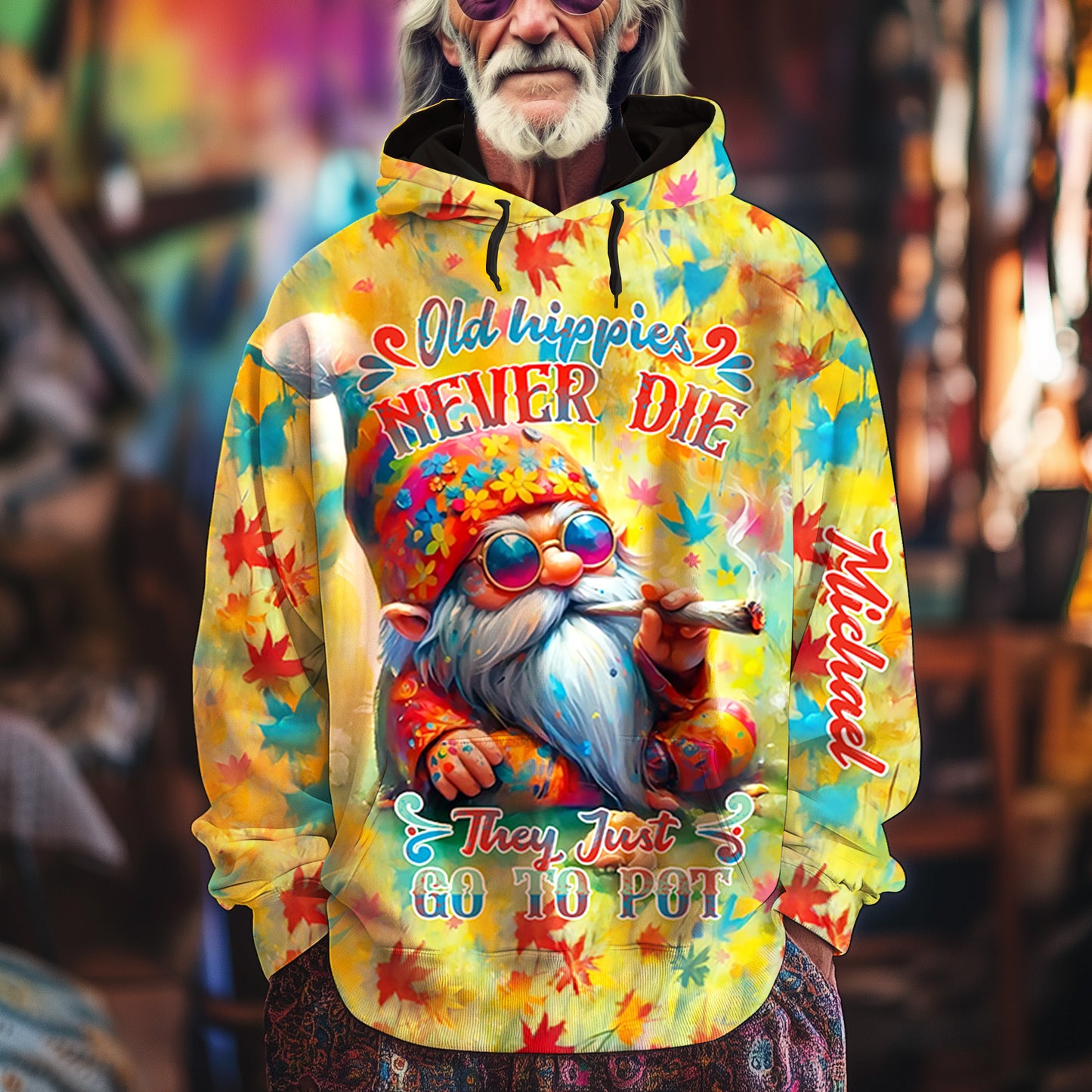 Les vieux hippies ne meurent jamais, ils finissent juste par se défoncer - T-shirt hippie personnalisé