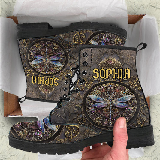 Magnifique libellule - Bottes en cuir personnalisées avec libellule