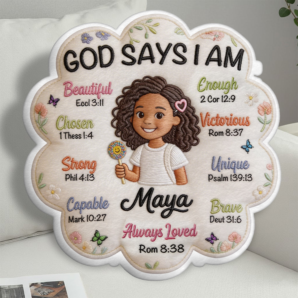God Says I Am - Affirmation Gift - Personalized Young Girl Faux Fur Shaped Pillow