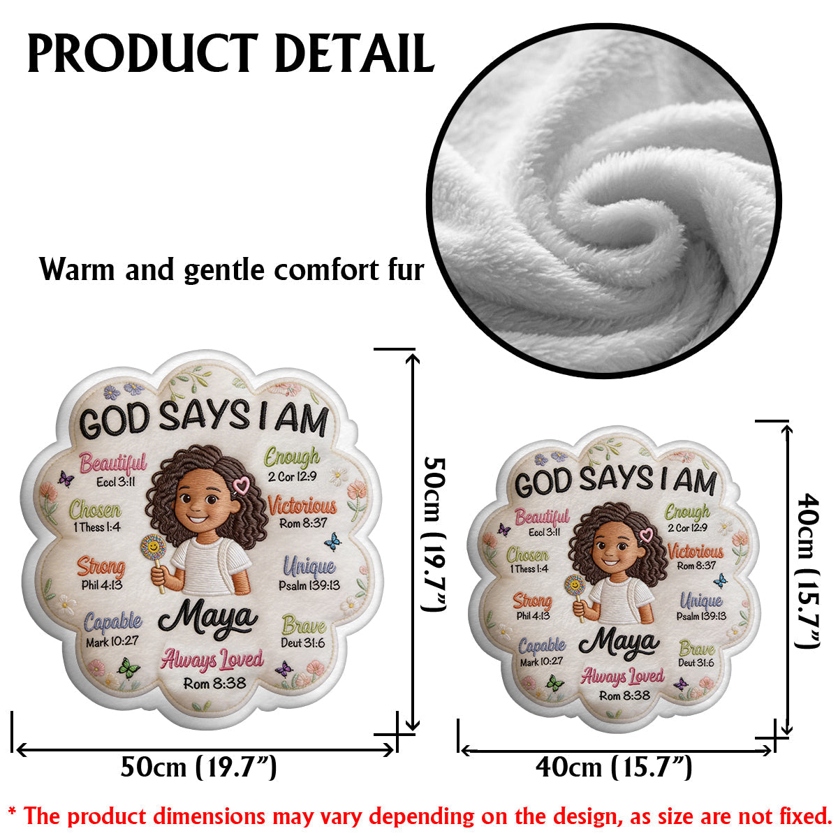 God Says I Am - Affirmation Gift - Personalized Young Girl Faux Fur Shaped Pillow