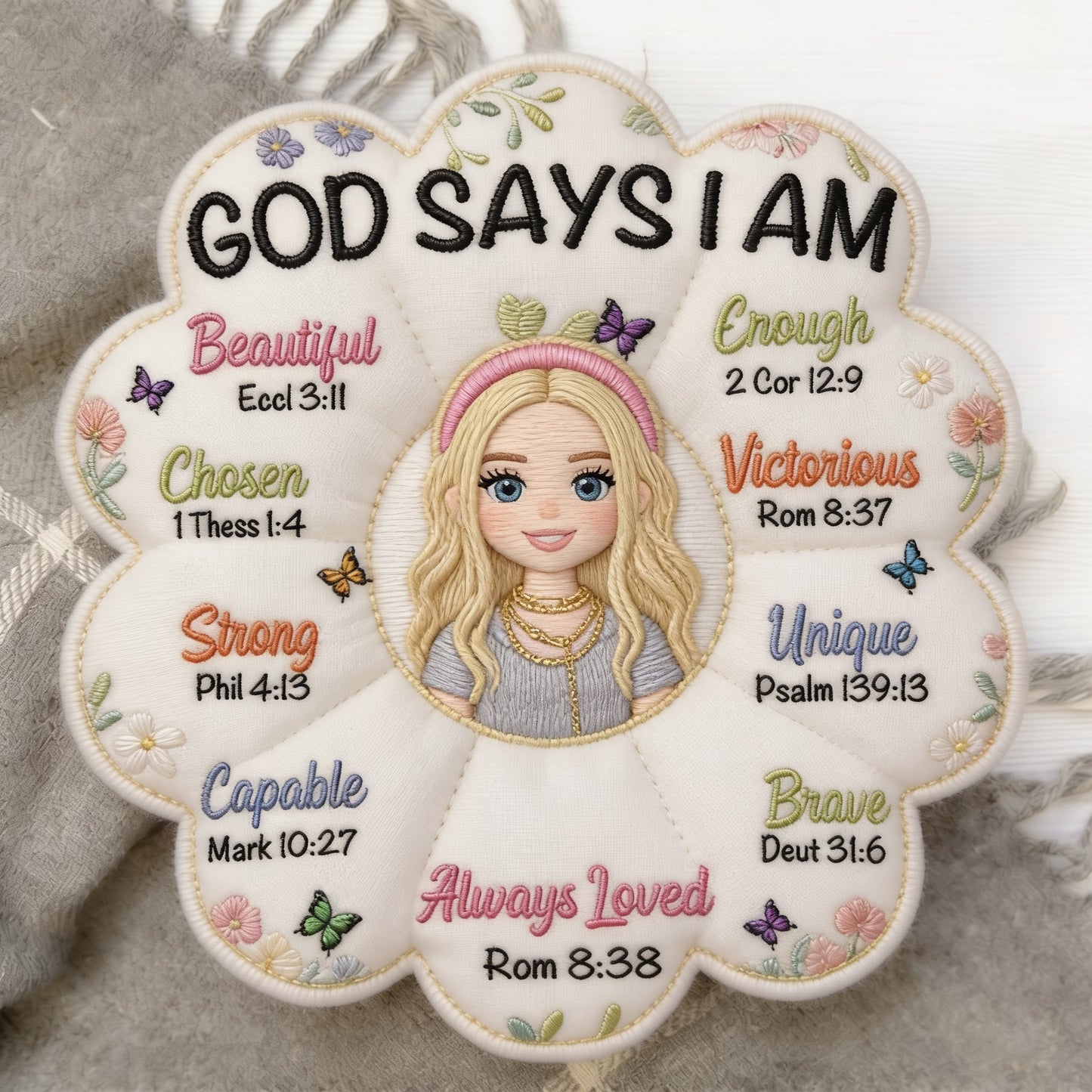 God Says I Am - Affirmation Gift - Personalized Kid Faux Fur Shaped Pillow