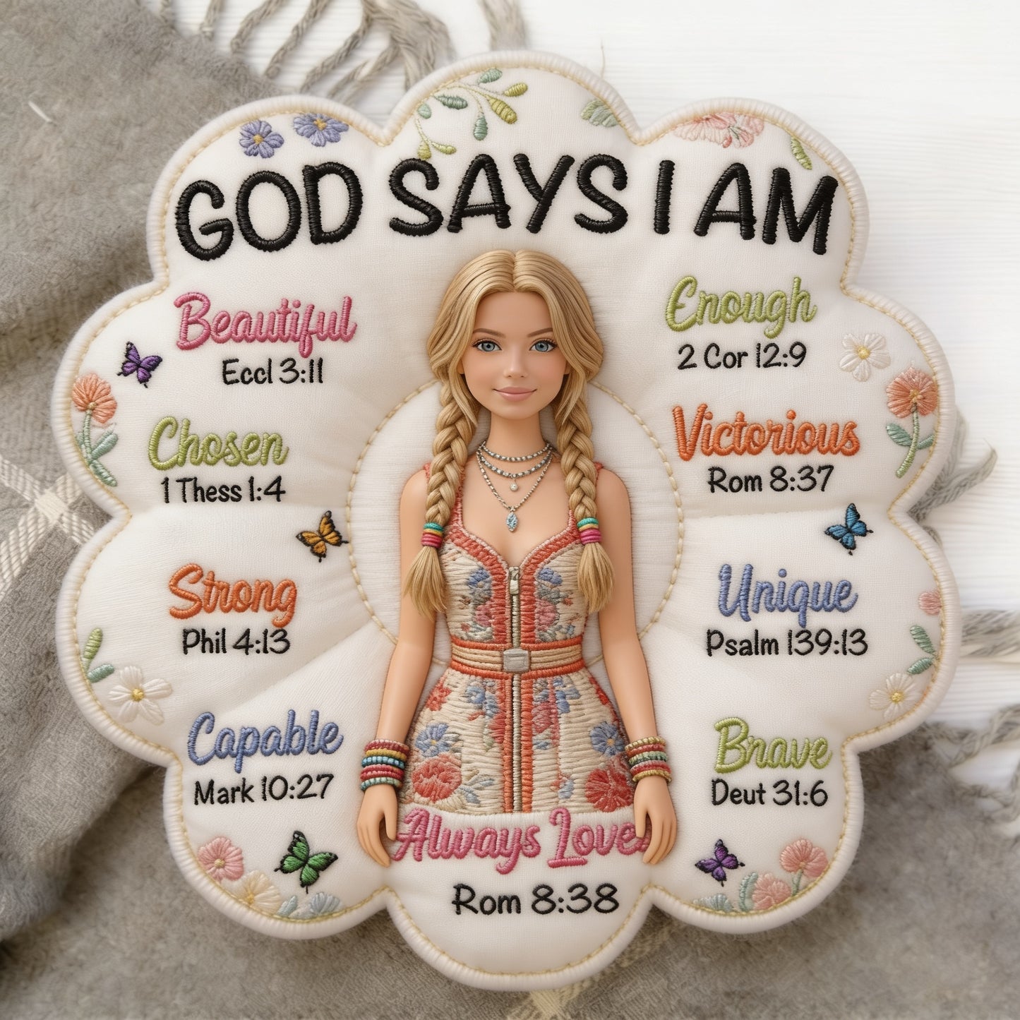 God Says I Am - Affirmation Gift - Personalized Kid Faux Fur Shaped Pillow