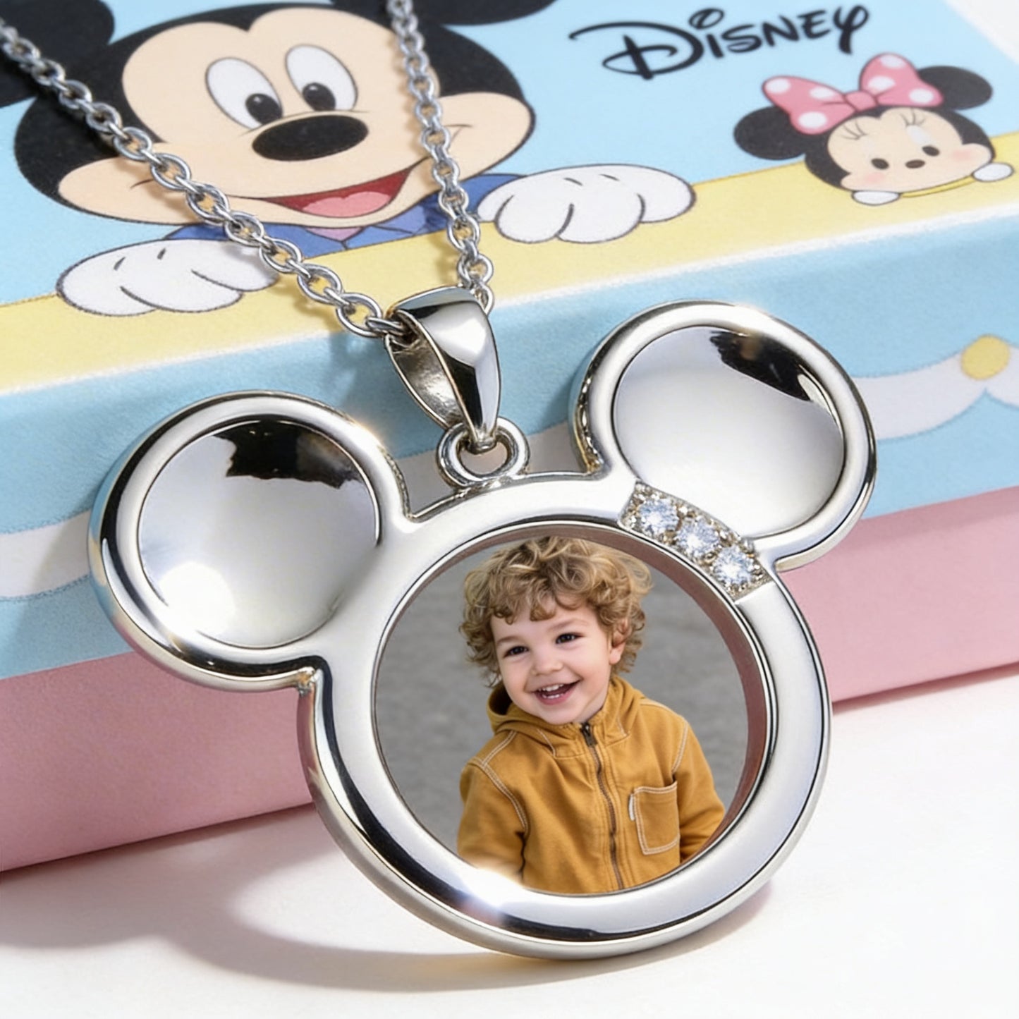Big Ears Mickey Mouse Shape - Custom From Photo & Alphabet - Personalized Mickey Mouse Shaped Metal Pendant Necklace