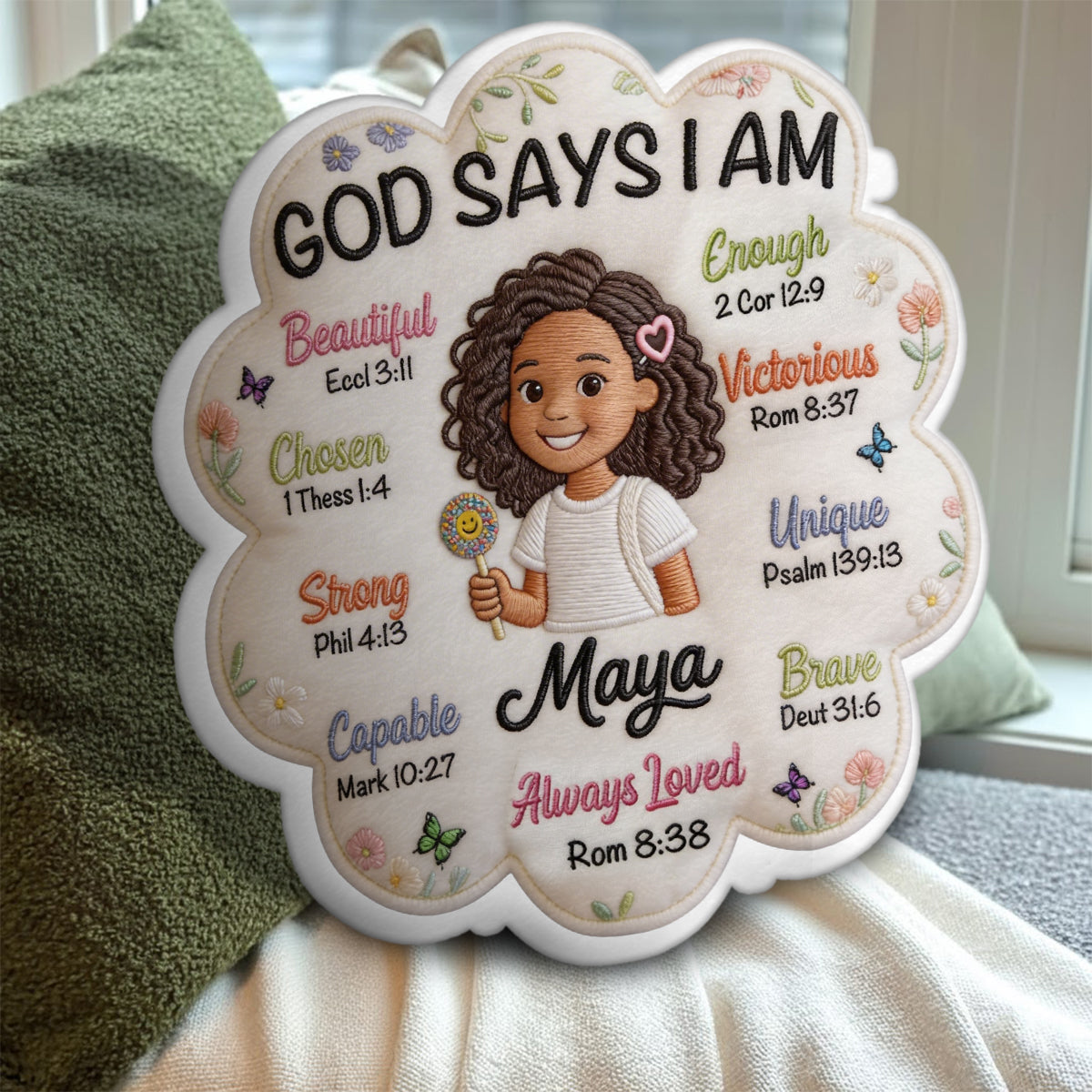 God Says I Am - Affirmation Gift - Personalized Variant 1 Faux Fur Shaped Pillow