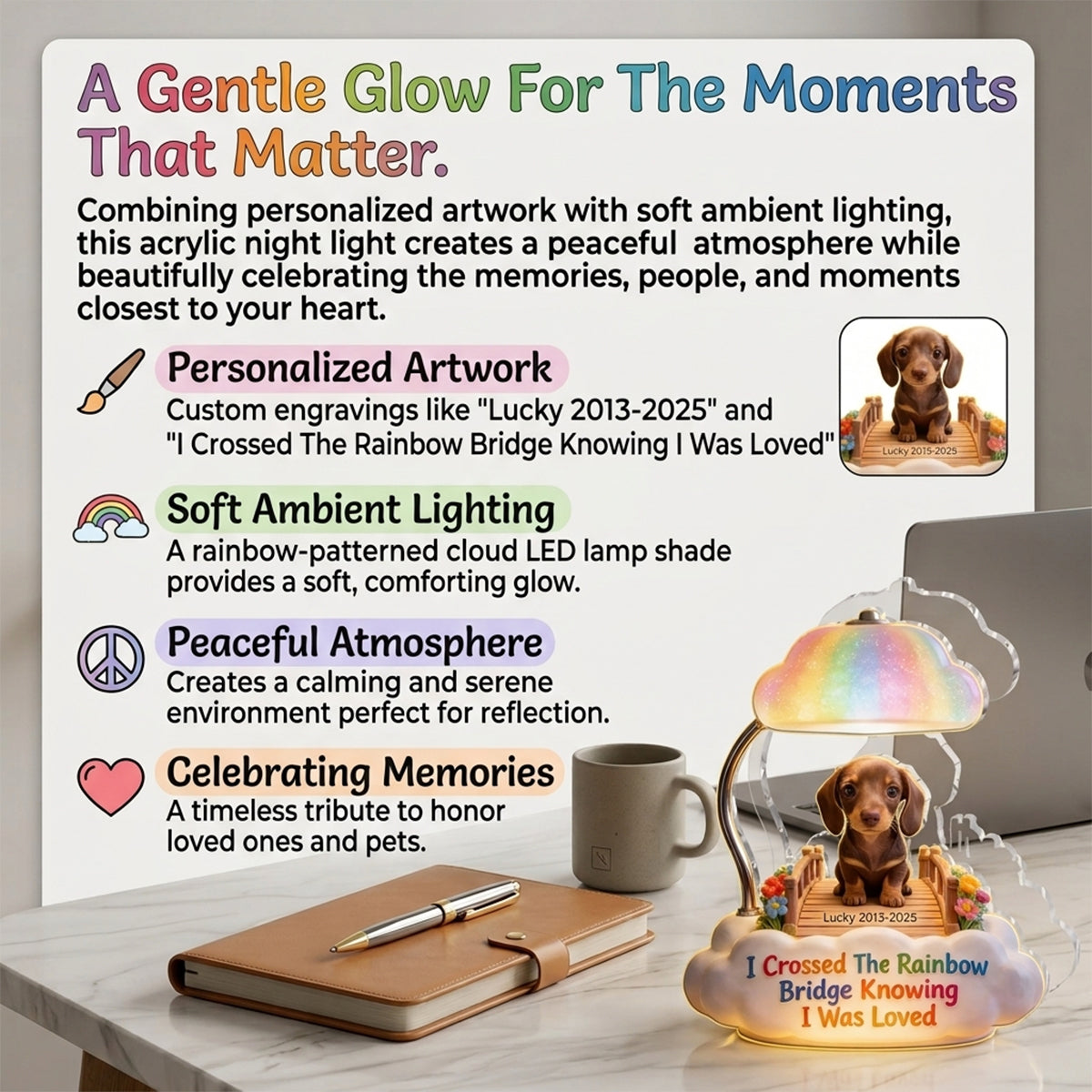 I Crossed The Rainbow Bridge - Personalized Adult German Shepherd Acrylic LED Night Light