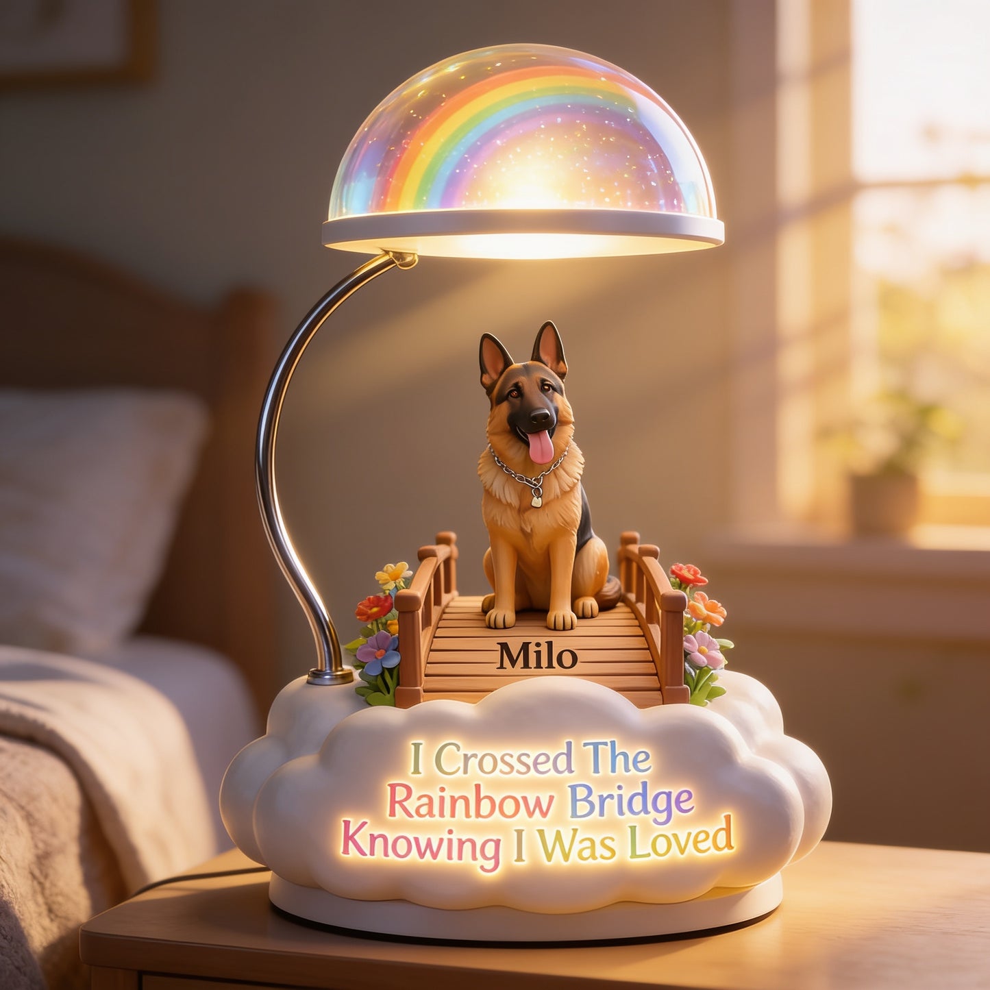 I Crossed The Rainbow Bridge - Personalized Adult German Shepherd Acrylic LED Night Light