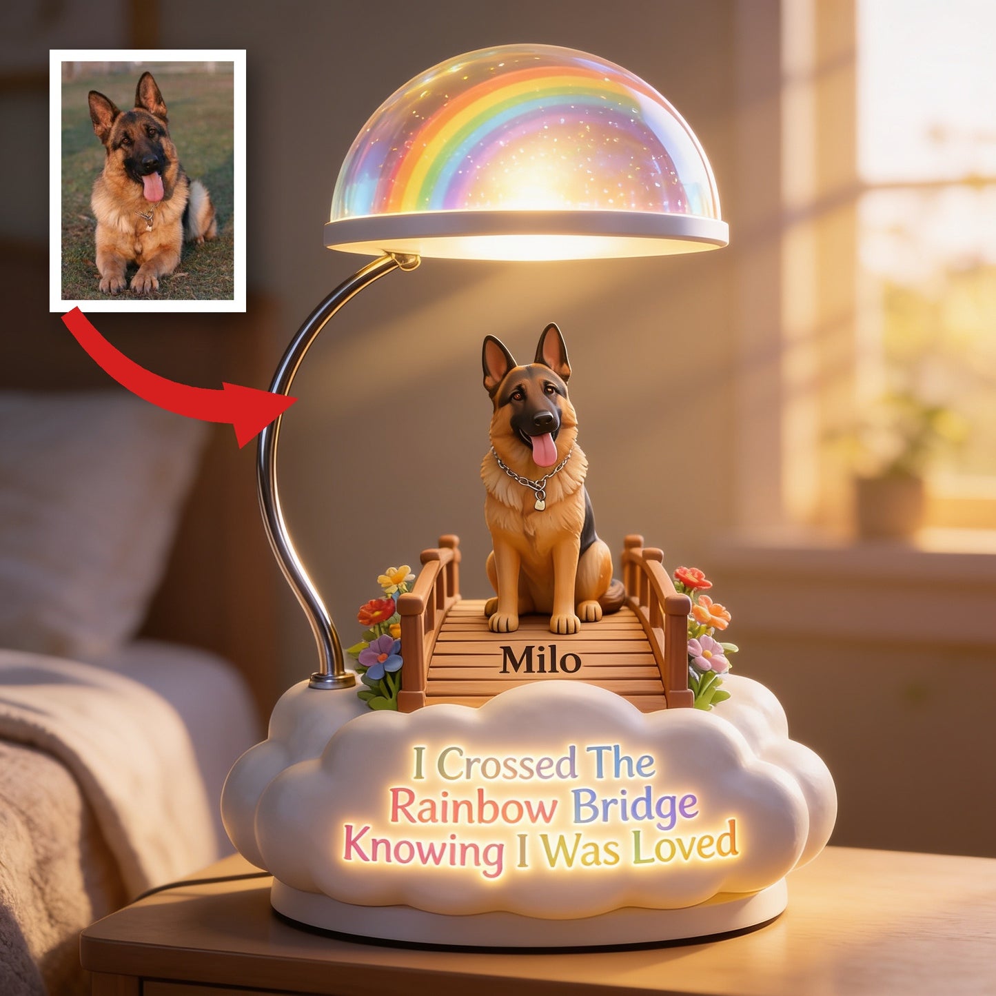 I Crossed The Rainbow Bridge - Personalized Adult German Shepherd Acrylic LED Night Light