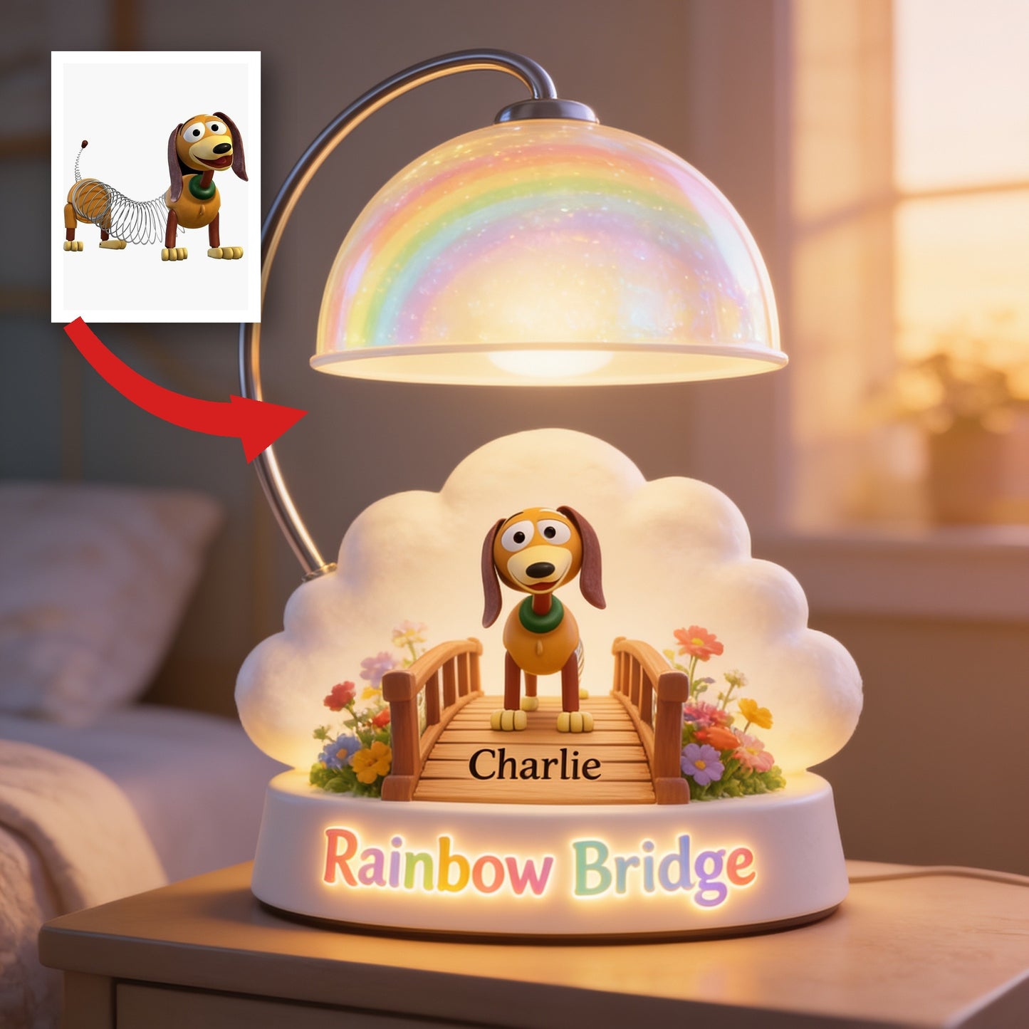 I Crossed The Rainbow Bridge - Personalized Beagle Acrylic LED Night Light