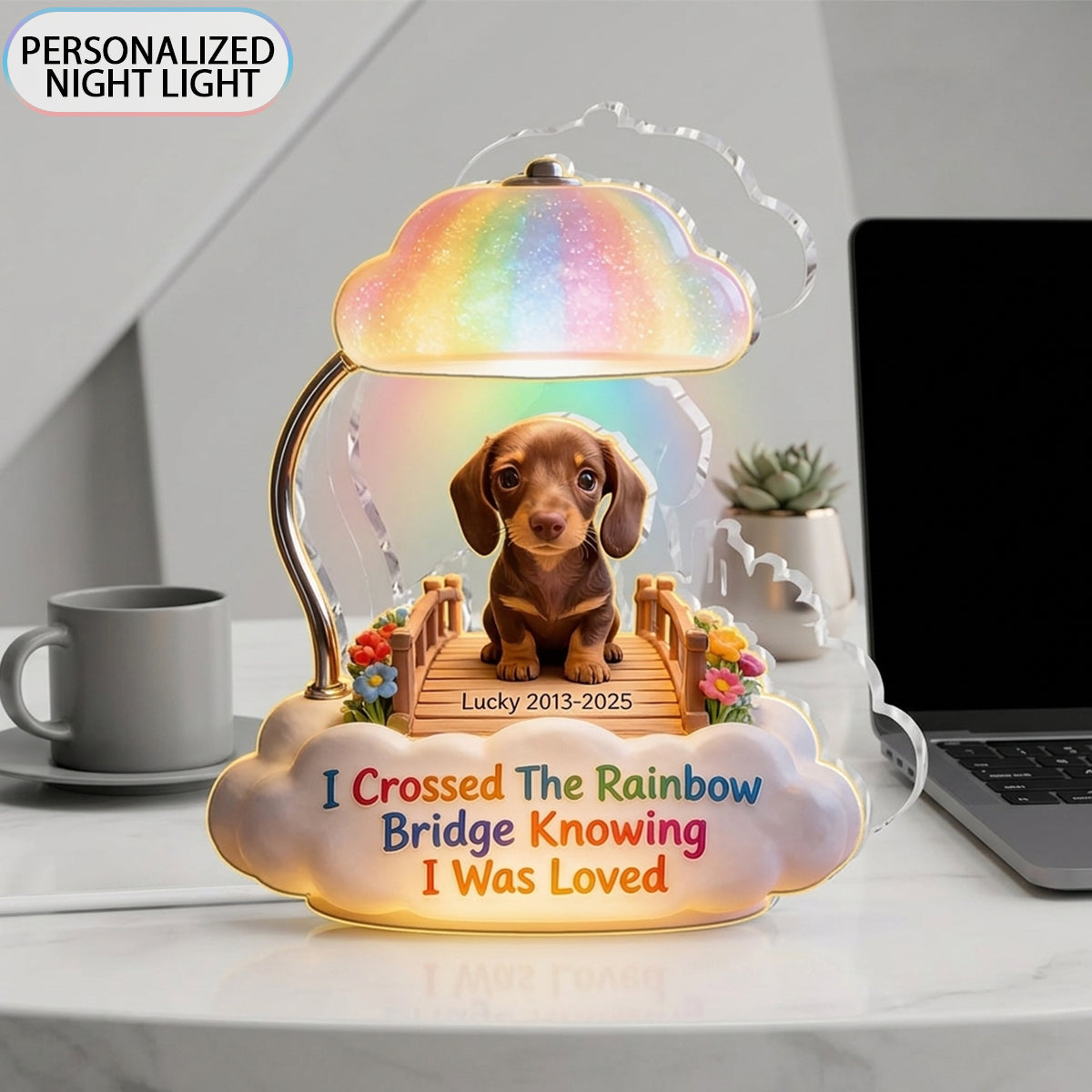 I Crossed The Rainbow Bridge - Personalized Beagle Acrylic LED Night Light