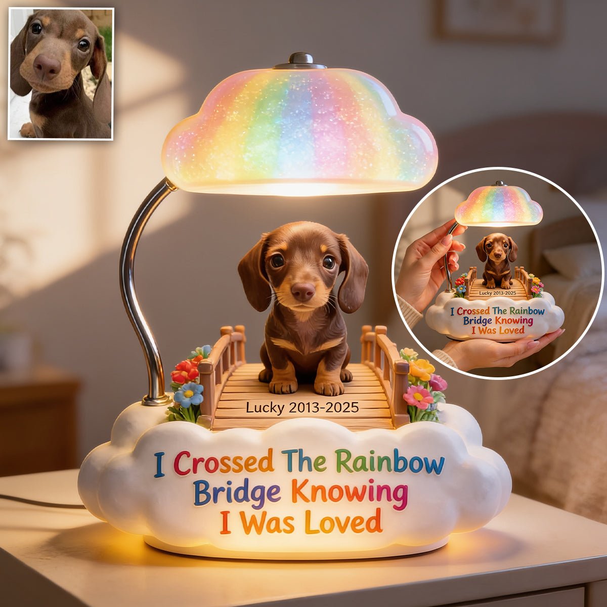 I Crossed The Rainbow Bridge - Personalized Beagle Acrylic LED Night Light