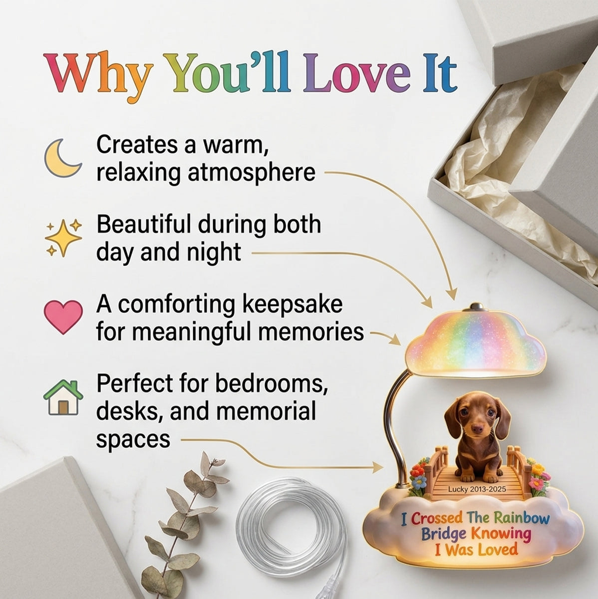 I Crossed The Rainbow Bridge - Personalized Beagle Acrylic LED Night Light