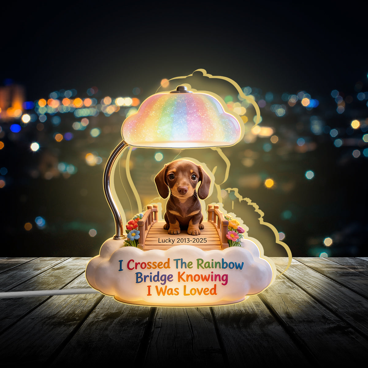 I Crossed The Rainbow Bridge - Personalized Beagle Acrylic LED Night Light