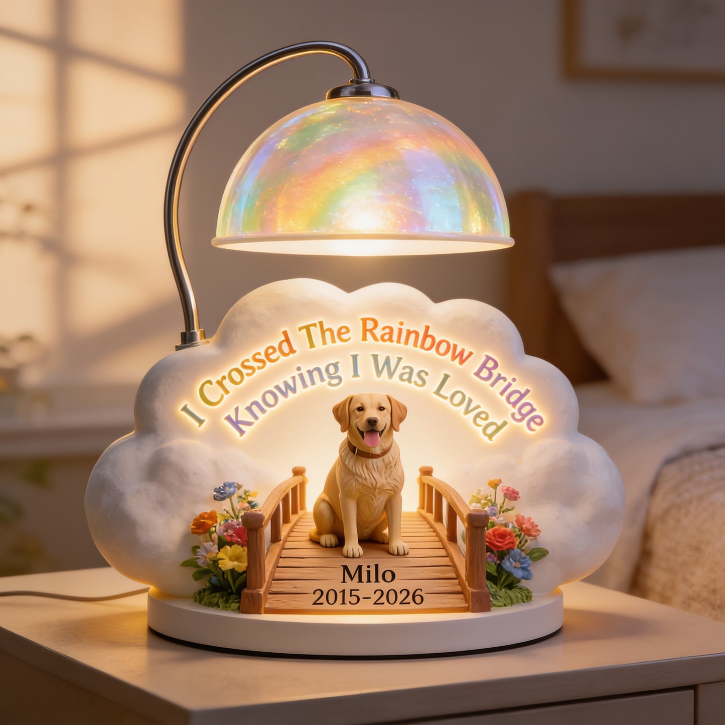 I Crossed The Rainbow Bridge - Personalized Yellow Labrador Retriever Acrylic LED Night Light