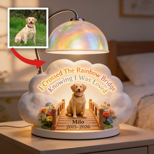 J'ai traversé le pont arc-en-ciel - Lampe de nuit LED acrylique personnalisée Labrador Retriever jaune