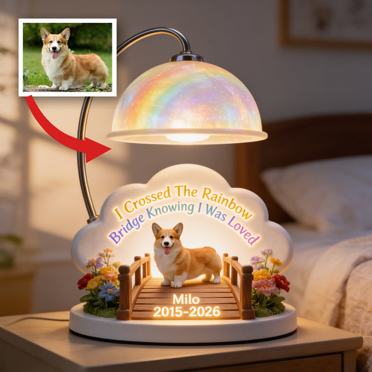 J'ai traversé le pont de l'arc-en-ciel - Lampe de nuit LED acrylique personnalisée Corgi